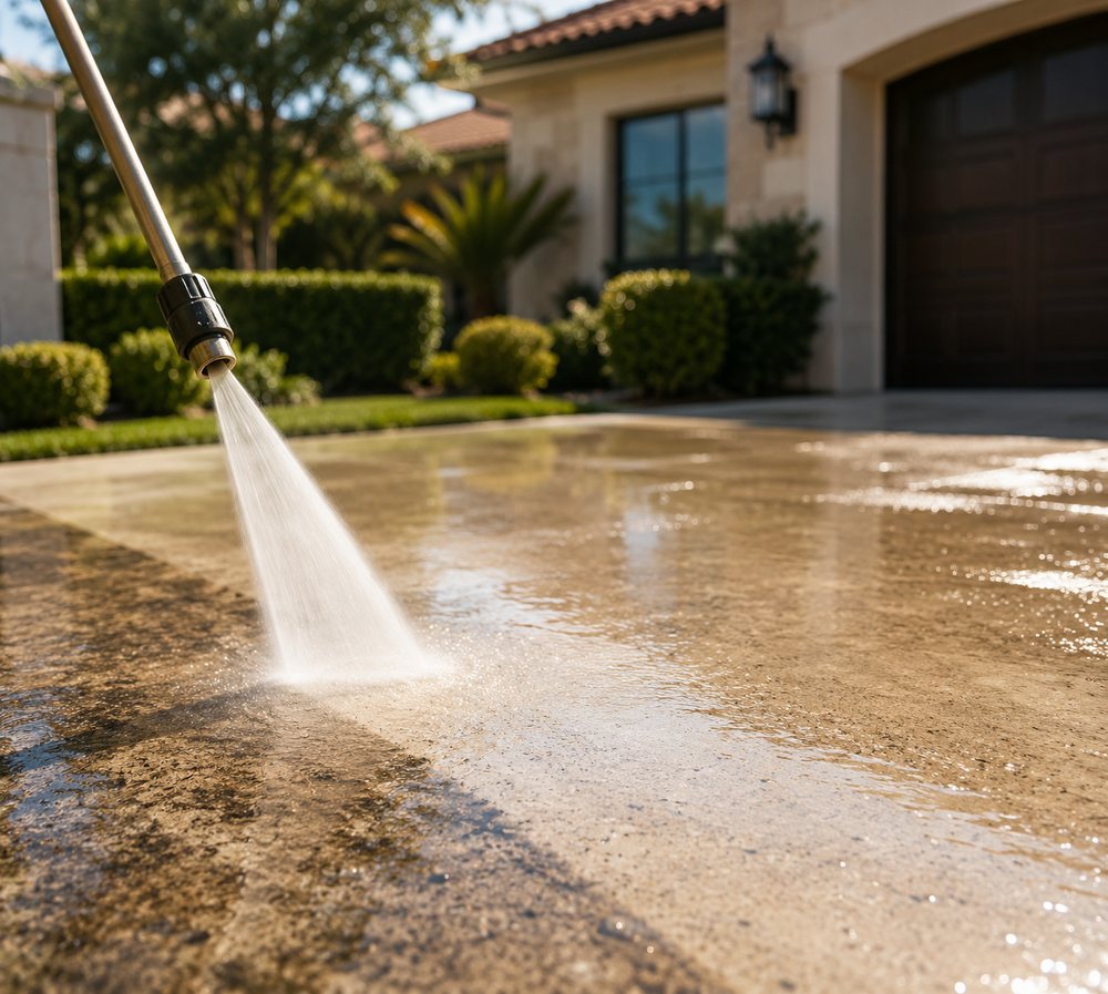 Pressure washing driveway in Laredo